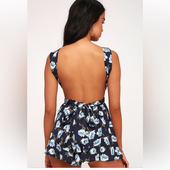 Lulu’s Elated Energy Blue Floral Print Convertible Romper - Picture 5 of 11